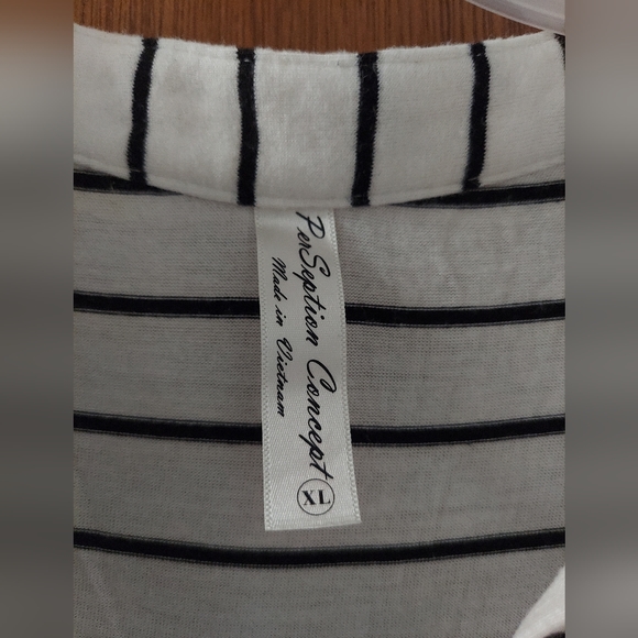 PerSeption Concept black and white striped half sleeve shirt with gold buttons. - Picture 3 of 3